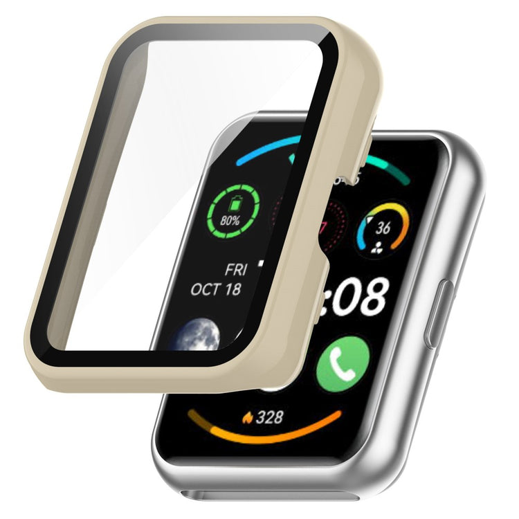 Super Fint Huawei Watch Fit 2 Cover med Skærmbeskytter i Plastik og Hærdet Glas - Beige#serie_5