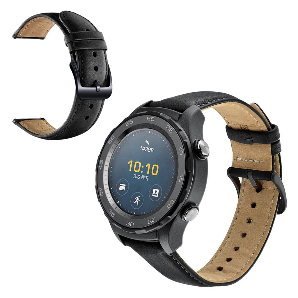 Meget holdbart Huawei Watch 2 Ægte læder Rem - Sort#serie_1