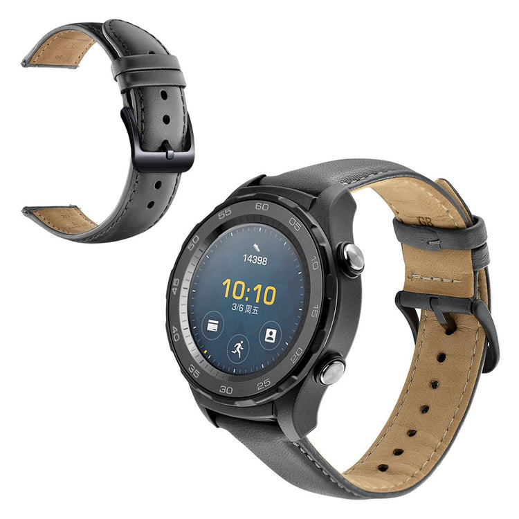 Meget holdbart Huawei Watch 2 Ægte læder Rem - Sølv#serie_2
