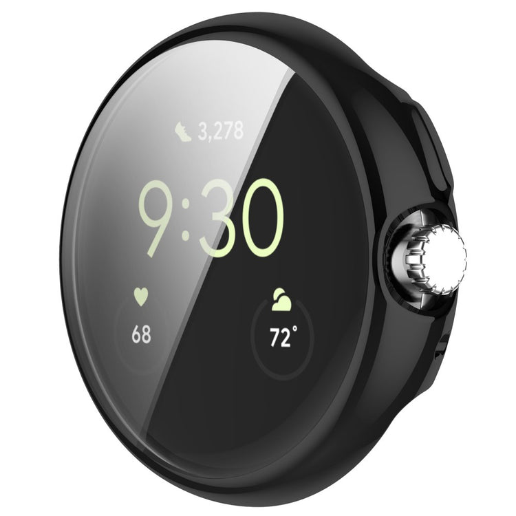 Godt Google Pixel Watch Cover med Skærmbeskytter i Silikone - Sort#serie_1
