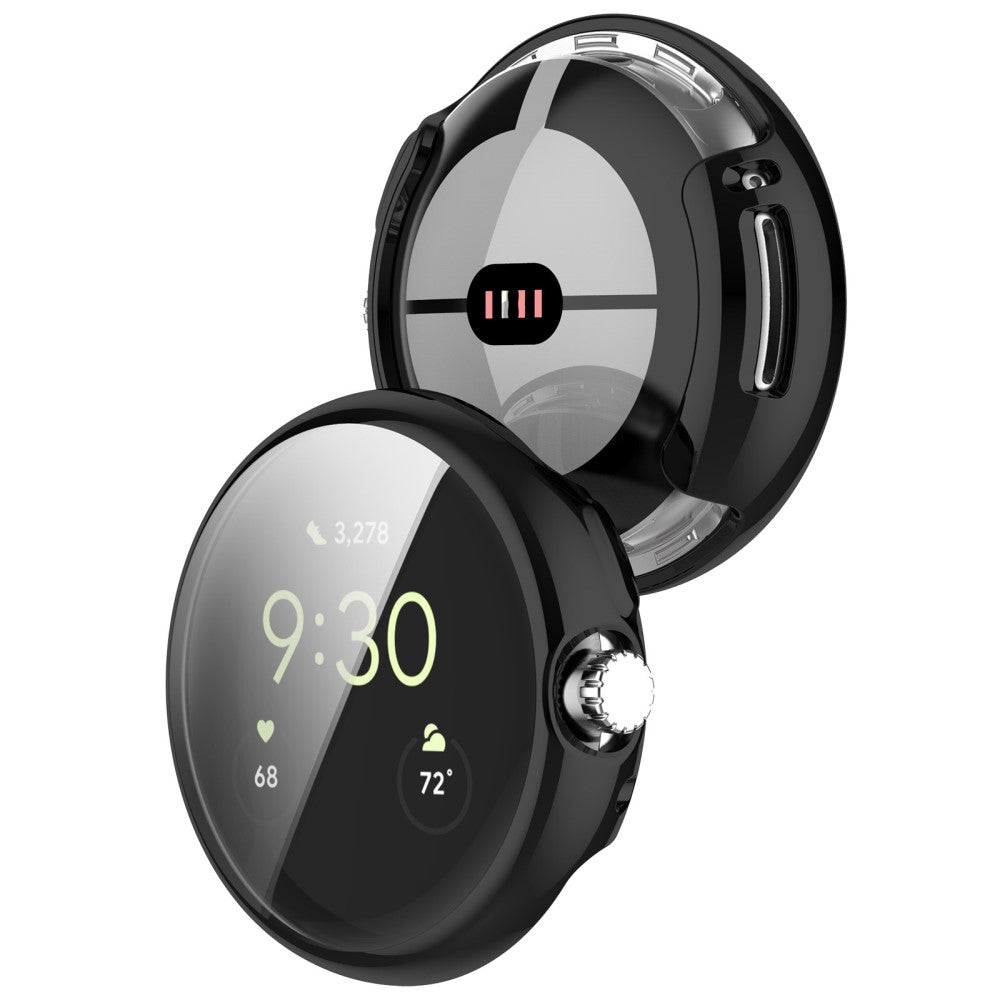 Godt Google Pixel Watch Cover med Skærmbeskytter i Silikone - Sort#serie_1