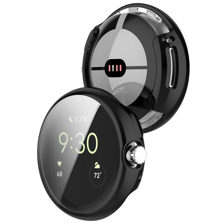 Godt Google Pixel Watch Cover med Skærmbeskytter i Silikone - Sort#serie_1
