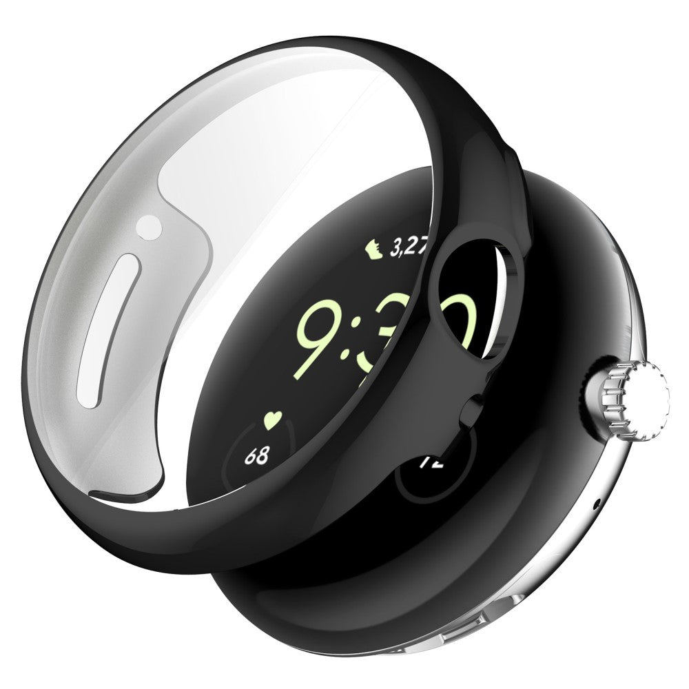 Godt Google Pixel Watch Cover med Skærmbeskytter i Silikone - Sort#serie_1