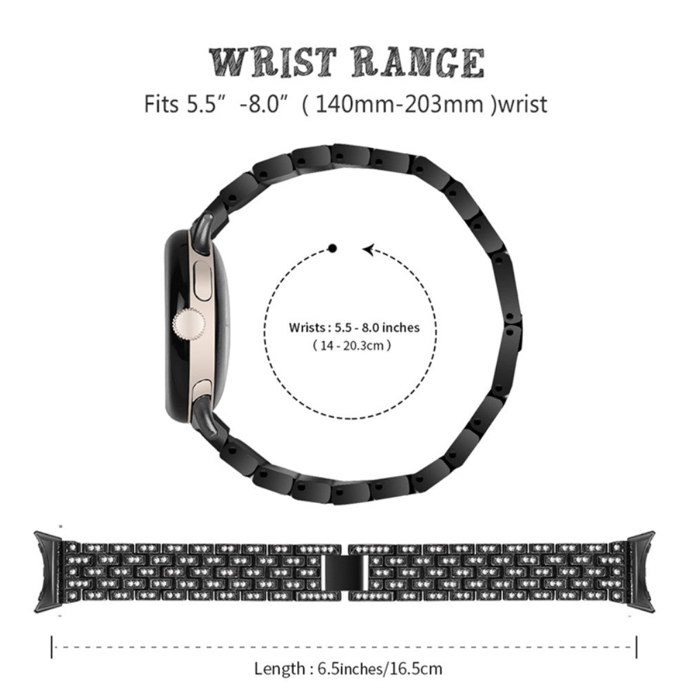 Stilfuld Google Pixel Watch Metal og Rhinsten Rem - Sort#serie_1