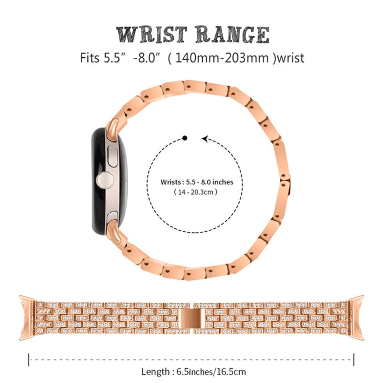 Stilfuld Google Pixel Watch Metal og Rhinsten Rem - Pink#serie_3