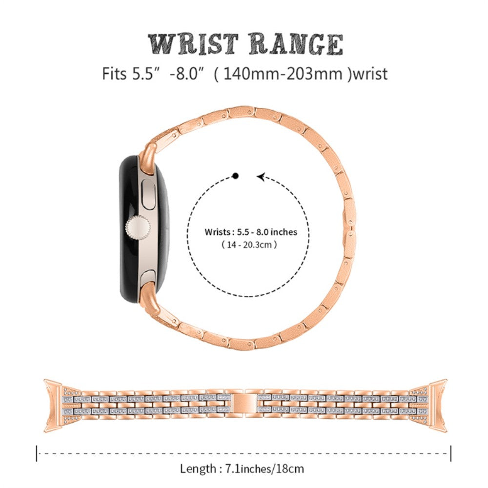 Super slidstærk Google Pixel Watch Metal og Rhinsten Rem - Pink#serie_4