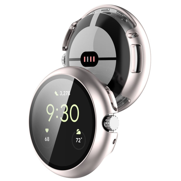 Super Flot Google Pixel Watch Cover med Skærmbeskytter i Plastik og Hærdet Glas - Sølv#serie_7