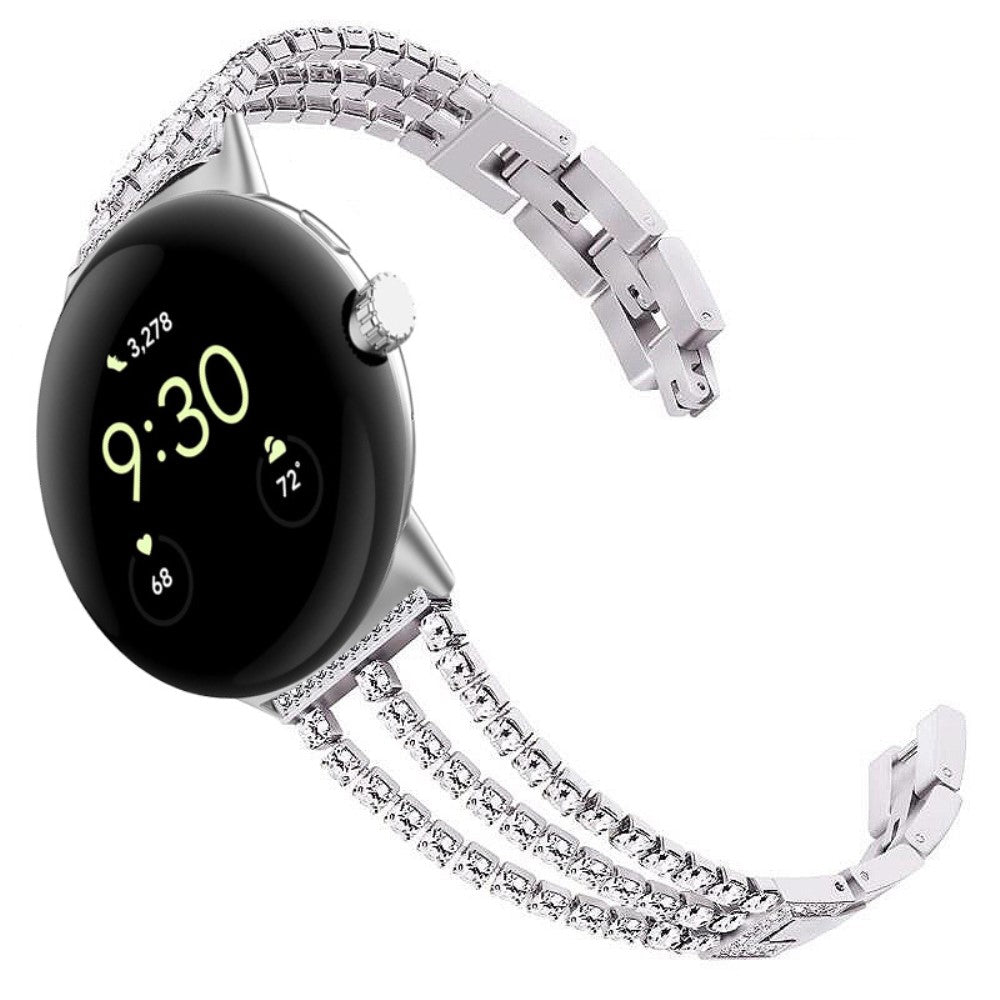 Rigtigt Skøn Metal Og Rhinsten Rem passer til Google Pixel Watch - Sølv#serie_1