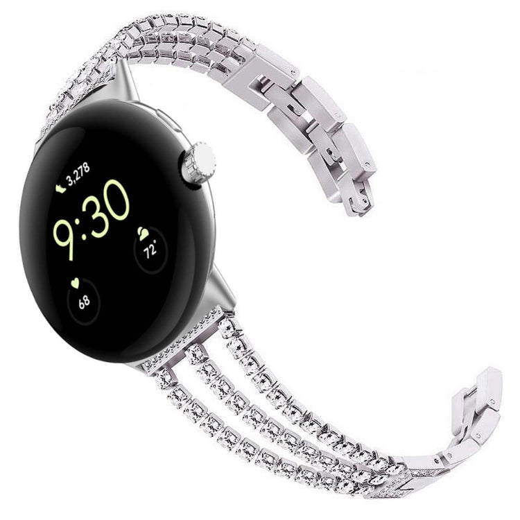Rigtigt Skøn Metal Og Rhinsten Rem passer til Google Pixel Watch - Sølv#serie_1