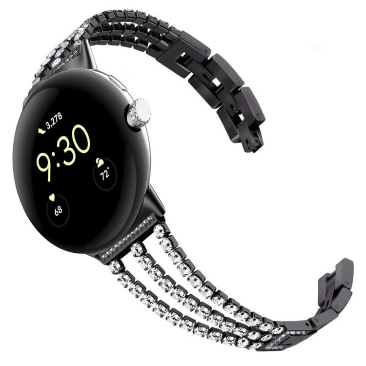 Rigtigt Skøn Metal Og Rhinsten Rem passer til Google Pixel Watch - Sort#serie_3