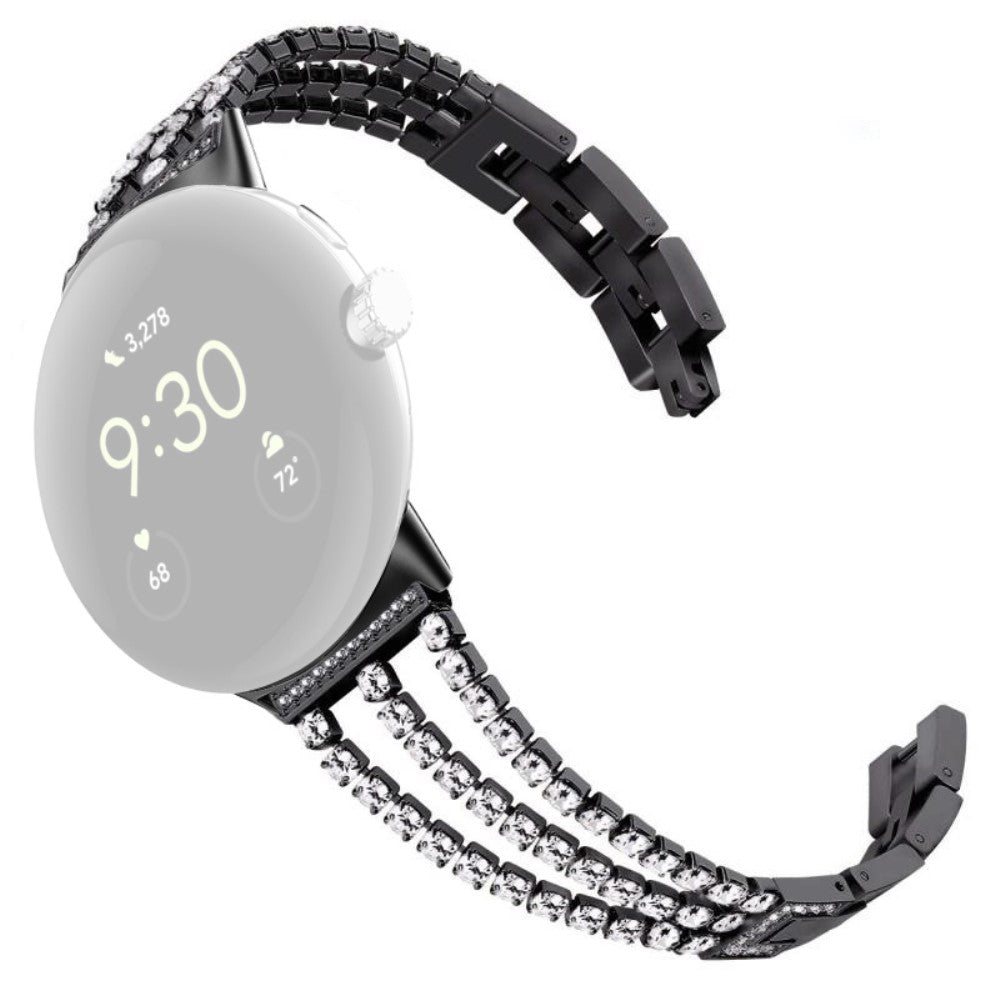 Rigtigt Skøn Metal Og Rhinsten Rem passer til Google Pixel Watch - Sort#serie_3