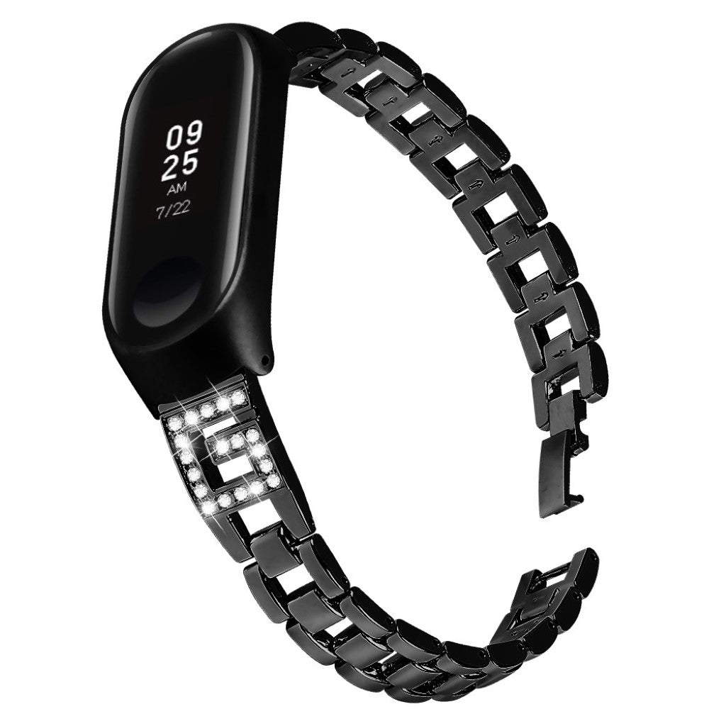  Xiaomi Mi Band 3 / Xiaomi Mi Smart Band 4 Metal og Rhinsten Rem - Sort#serie_1