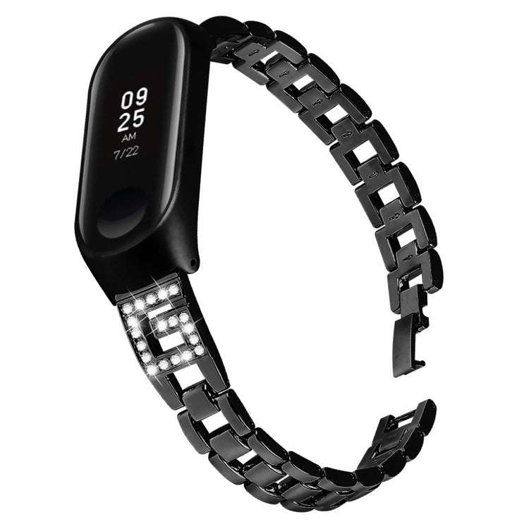  Xiaomi Mi Band 3 / Xiaomi Mi Smart Band 4 Metal og Rhinsten Rem - Sort#serie_1