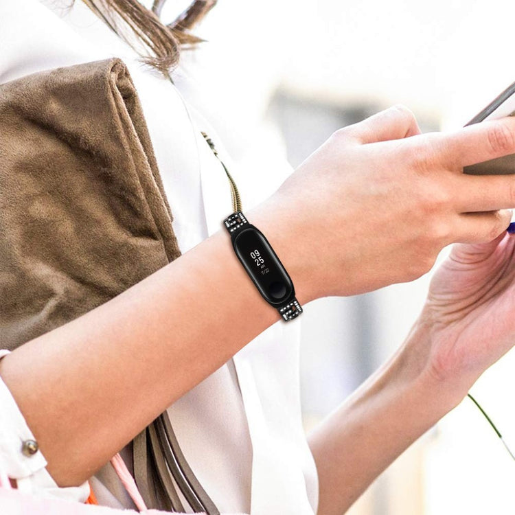  Xiaomi Mi Band 3 / Xiaomi Mi Smart Band 4 Metal og Rhinsten Rem - Sort#serie_1