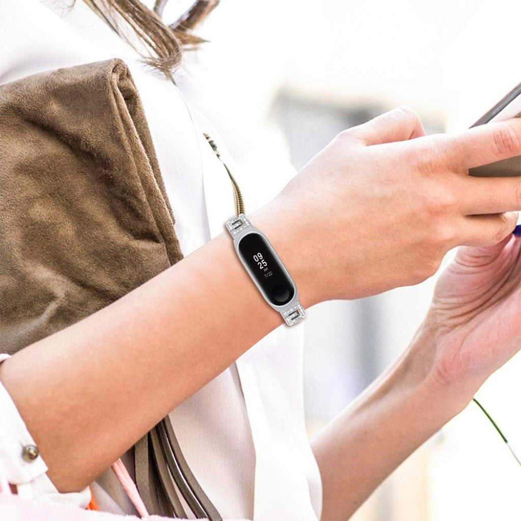  Xiaomi Mi Band 3 / Xiaomi Mi Smart Band 4 Metal og Rhinsten Rem - Sølv#serie_2