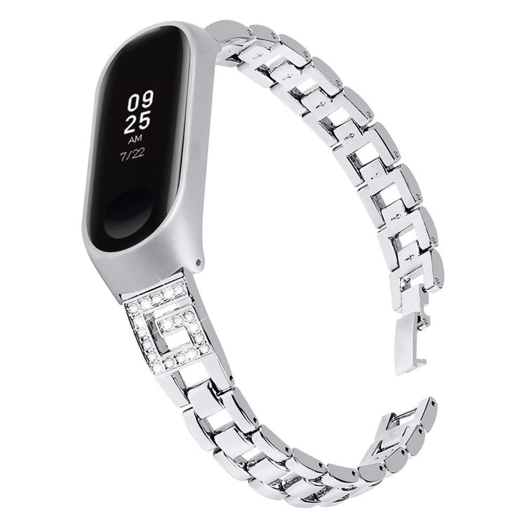  Xiaomi Mi Band 3 / Xiaomi Mi Smart Band 4 Metal og Rhinsten Rem - Sølv#serie_2