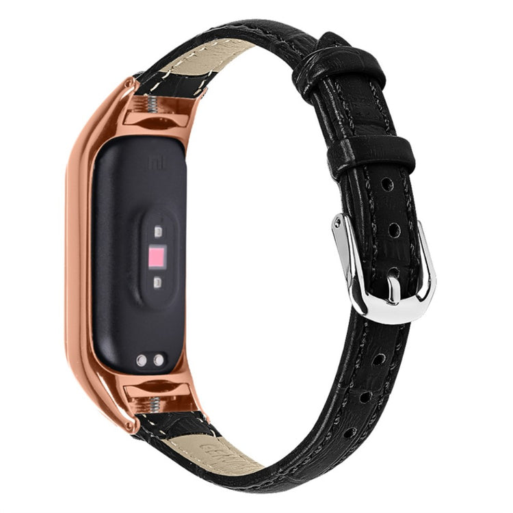 Alle tiders Xiaomi Mi Band 7 Ægte læder Urrem - Sort#serie_3