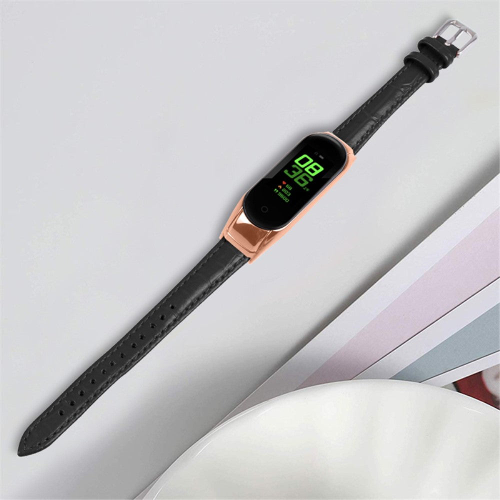 Alle tiders Xiaomi Mi Band 7 Ægte læder Urrem - Sort#serie_3