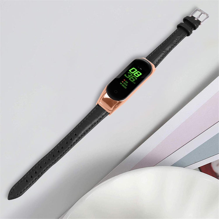 Alle tiders Xiaomi Mi Band 7 Ægte læder Urrem - Sort#serie_3