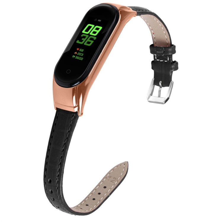 Alle tiders Xiaomi Mi Band 7 Ægte læder Urrem - Sort#serie_3
