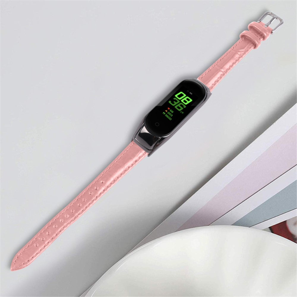 Kønt Xiaomi Mi Band 7 Ægte læder Urrem - Pink#serie_2