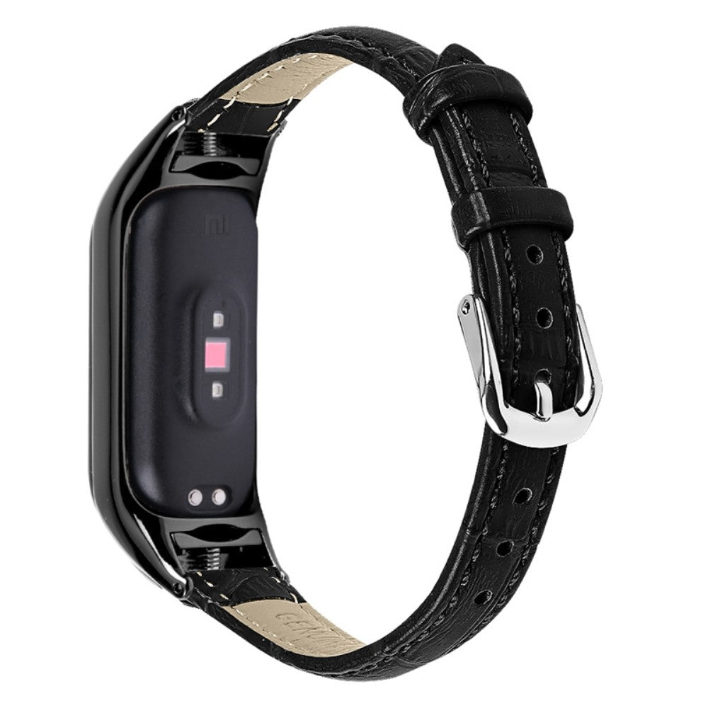Kønt Xiaomi Mi Band 7 Ægte læder Urrem - Sort#serie_3