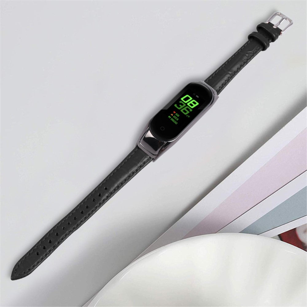 Kønt Xiaomi Mi Band 7 Ægte læder Urrem - Sort#serie_3