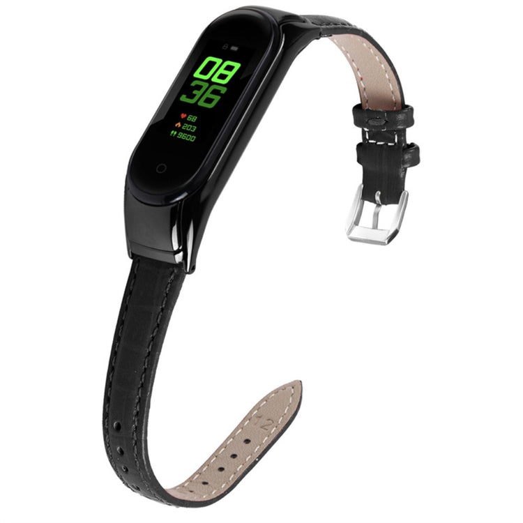 Kønt Xiaomi Mi Band 7 Ægte læder Urrem - Sort#serie_3