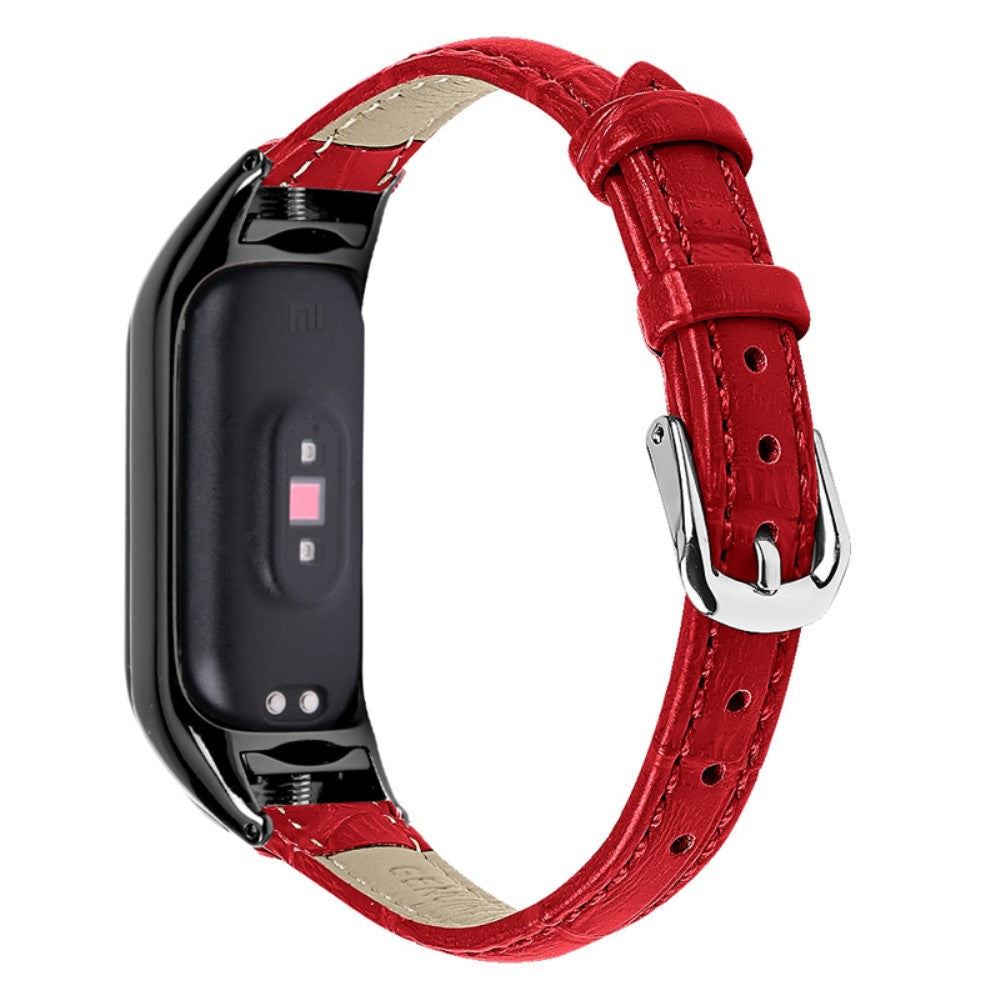 Kønt Xiaomi Mi Band 7 Ægte læder Urrem - Rød#serie_4