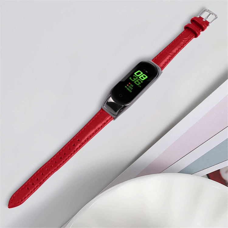 Kønt Xiaomi Mi Band 7 Ægte læder Urrem - Rød#serie_4