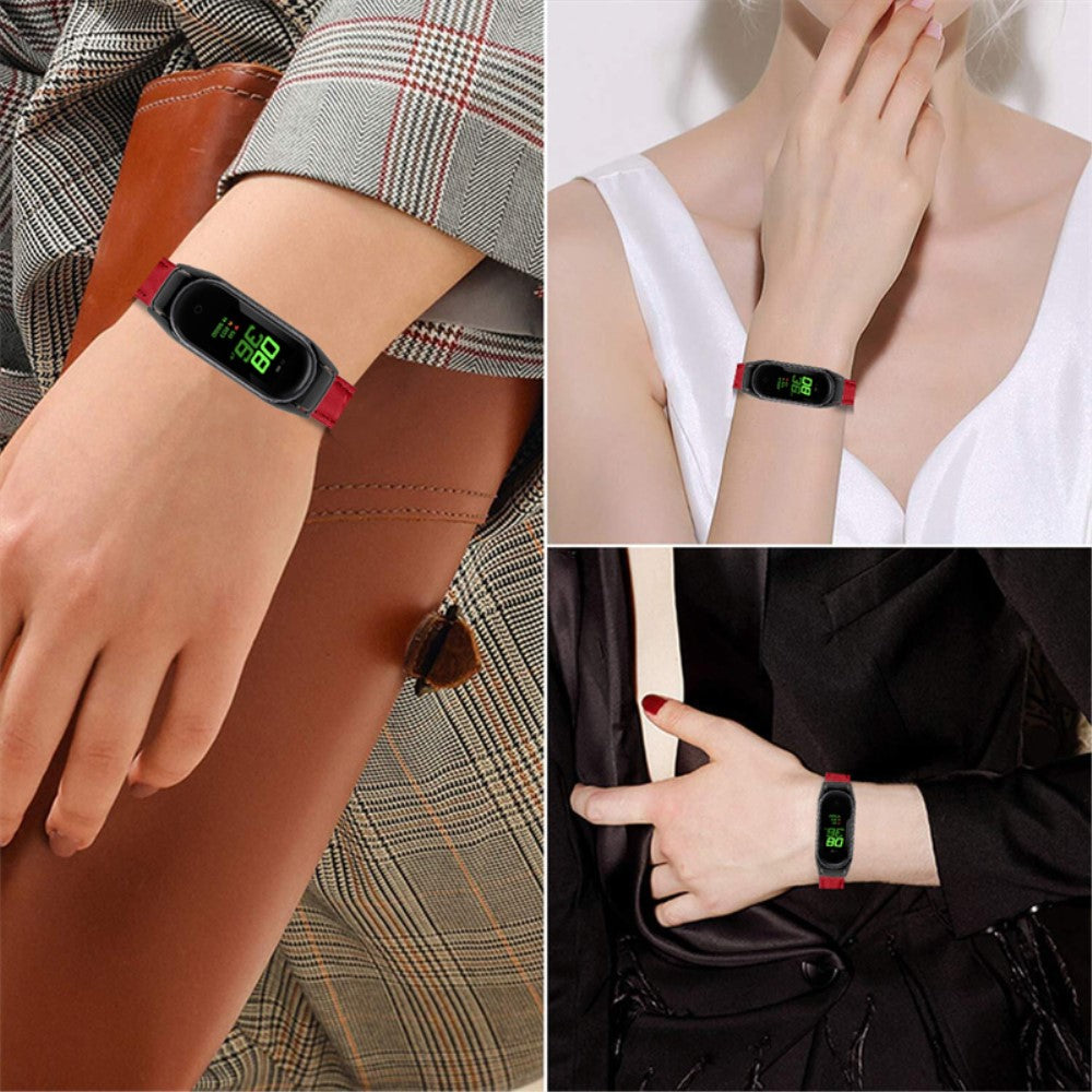 Kønt Xiaomi Mi Band 7 Ægte læder Urrem - Rød#serie_4