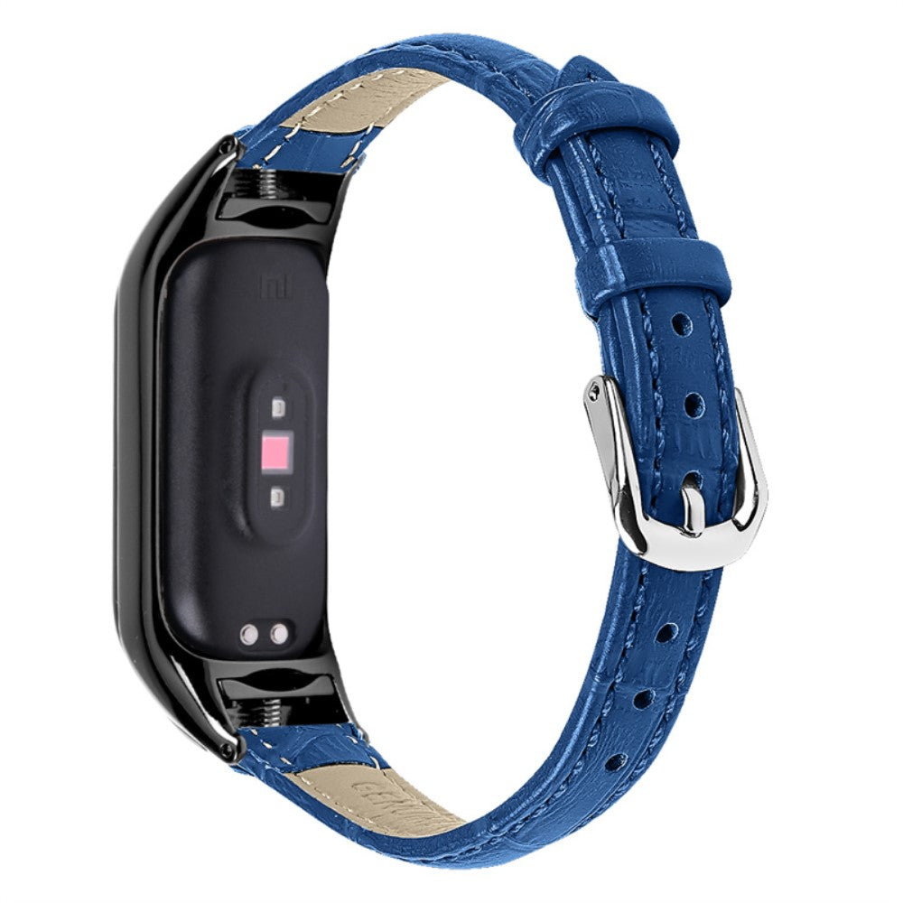 Kønt Xiaomi Mi Band 7 Ægte læder Urrem - Blå#serie_5