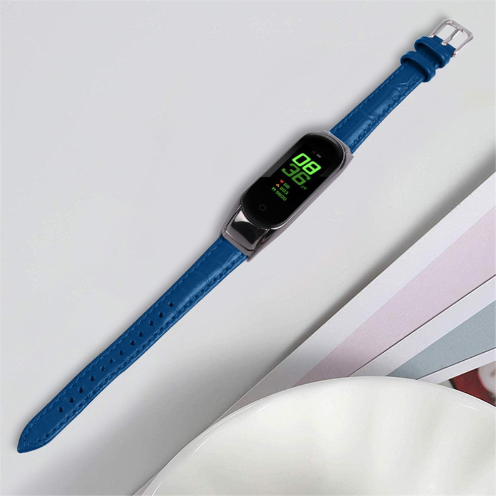 Kønt Xiaomi Mi Band 7 Ægte læder Urrem - Blå#serie_5