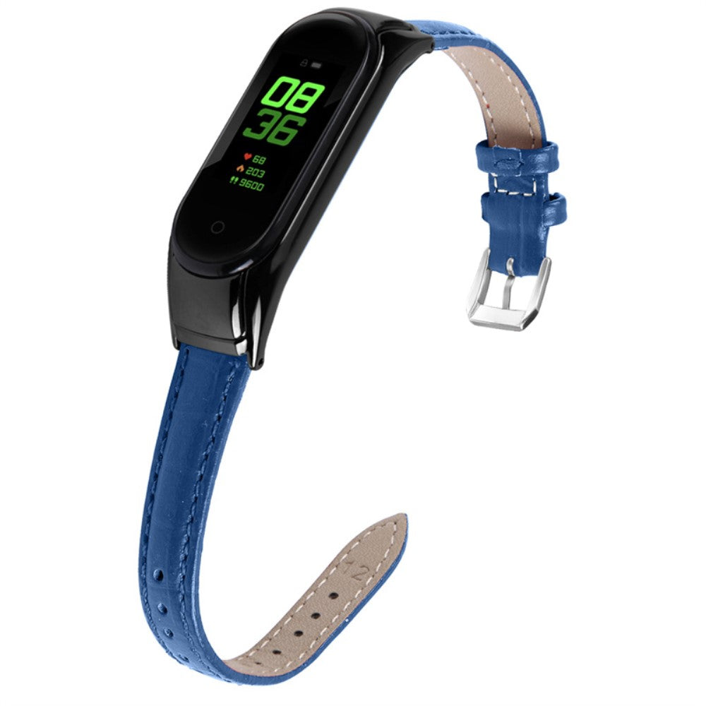 Kønt Xiaomi Mi Band 7 Ægte læder Urrem - Blå#serie_5