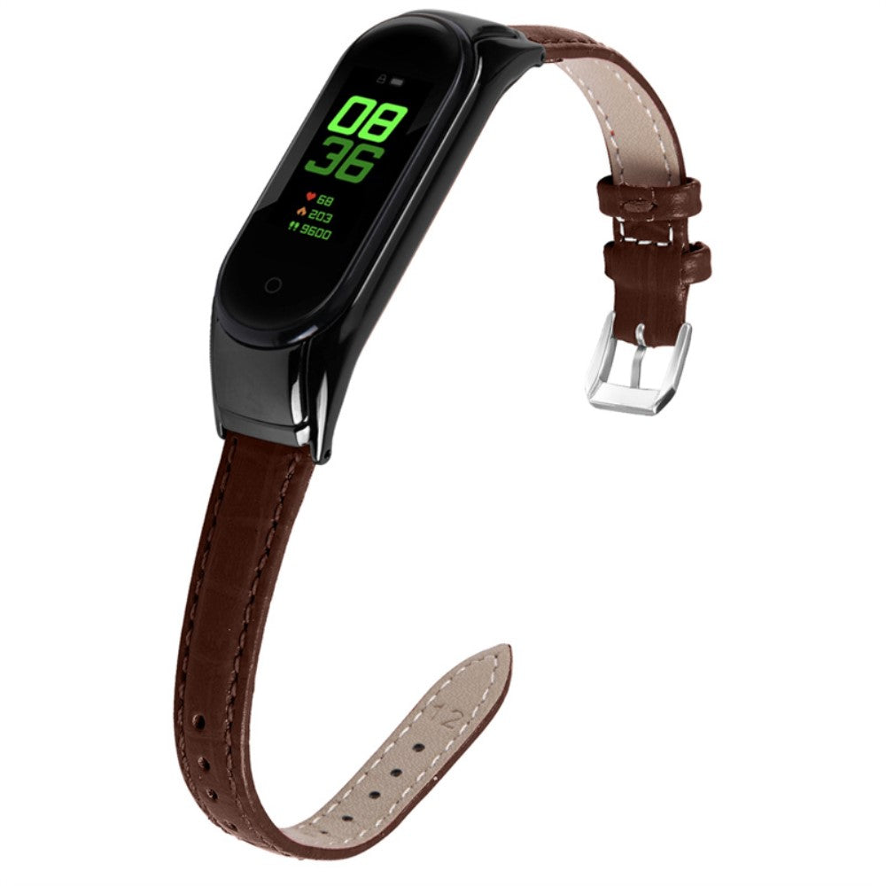 Kønt Xiaomi Mi Band 7 Ægte læder Urrem - Brun#serie_6