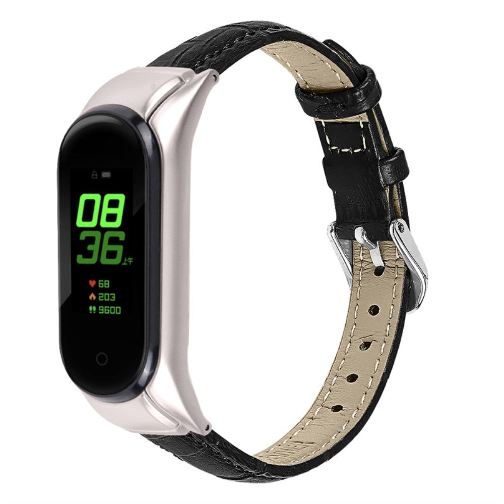 Helt vildt skøn Xiaomi Mi Band 7 Ægte læder Urrem - Sort#serie_3