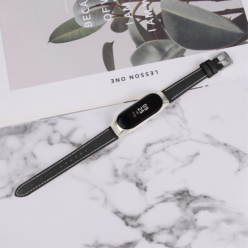Meget fint Xiaomi Mi Band 7 Ægte læder Urrem - Sort#serie_4