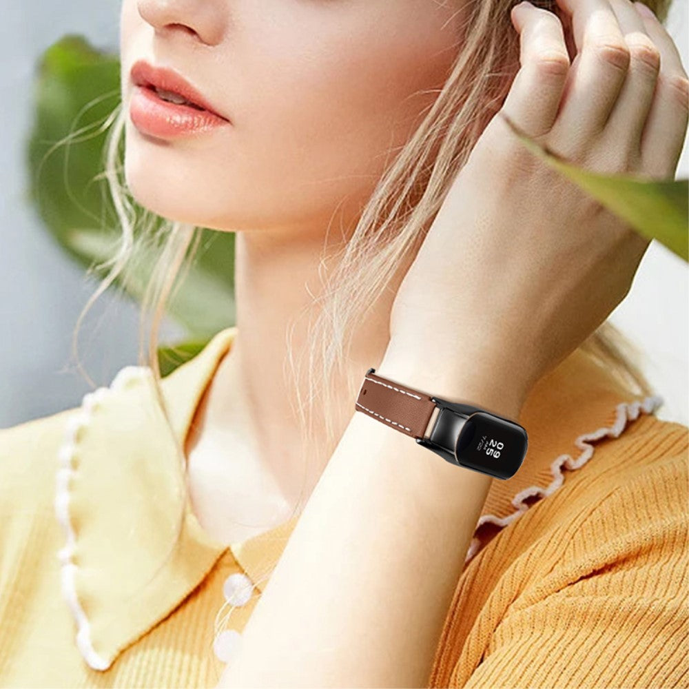 Super fint Xiaomi Mi Band 7 Ægte læder Urrem - Brun#serie_10