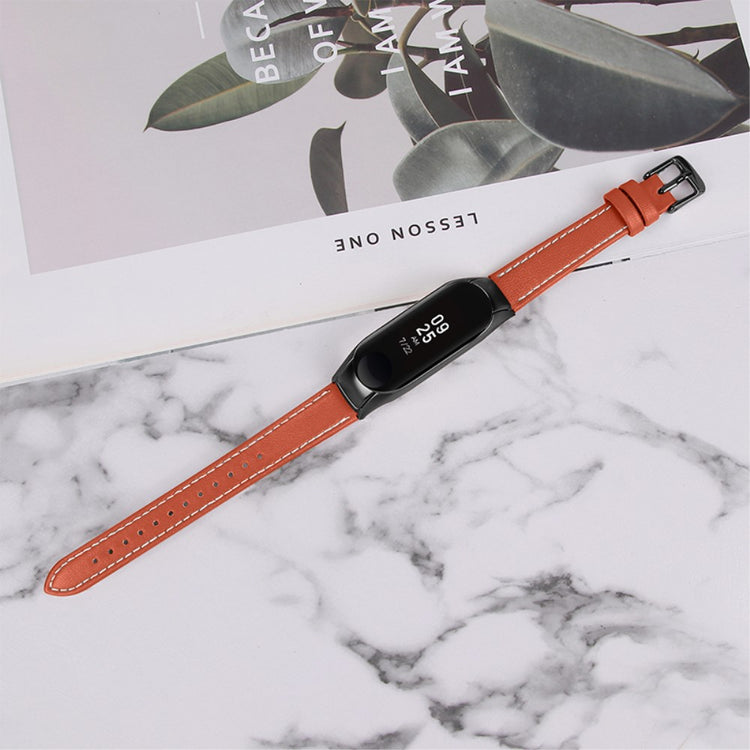 Super fint Xiaomi Mi Band 7 Ægte læder Urrem - Orange#serie_2