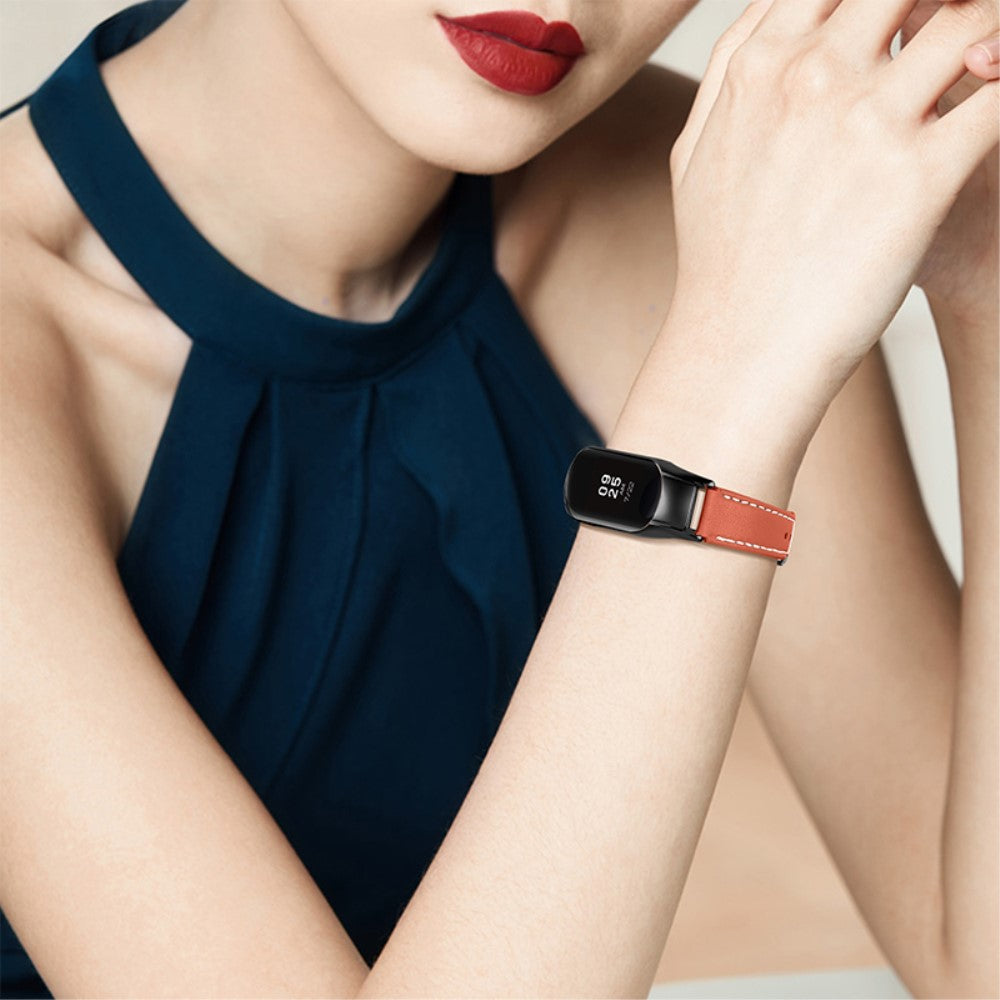 Super fint Xiaomi Mi Band 7 Ægte læder Urrem - Orange#serie_2