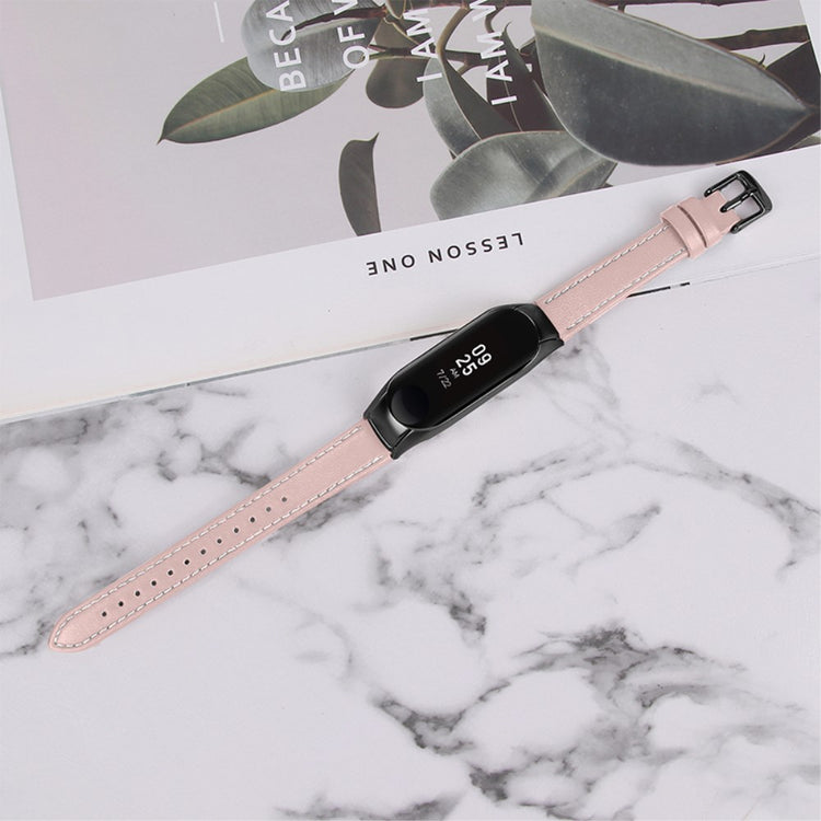 Super fint Xiaomi Mi Band 7 Ægte læder Urrem - Pink#serie_3