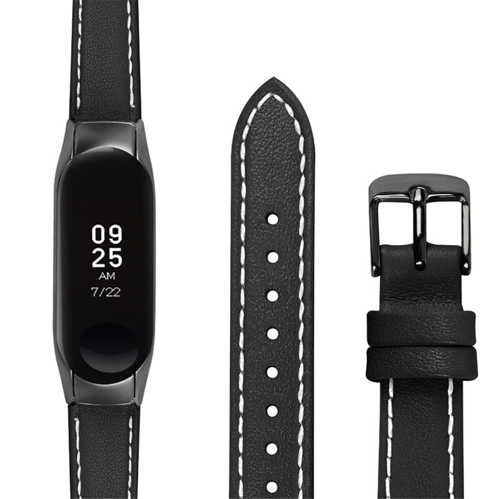 Super fint Xiaomi Mi Band 7 Ægte læder Urrem - Sort#serie_4