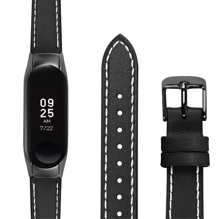 Super fint Xiaomi Mi Band 7 Ægte læder Urrem - Sort#serie_4