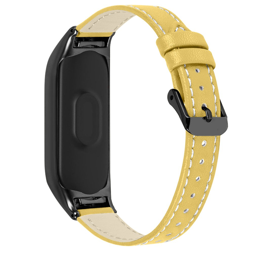 Super fint Xiaomi Mi Band 7 Ægte læder Urrem - Gul#serie_5