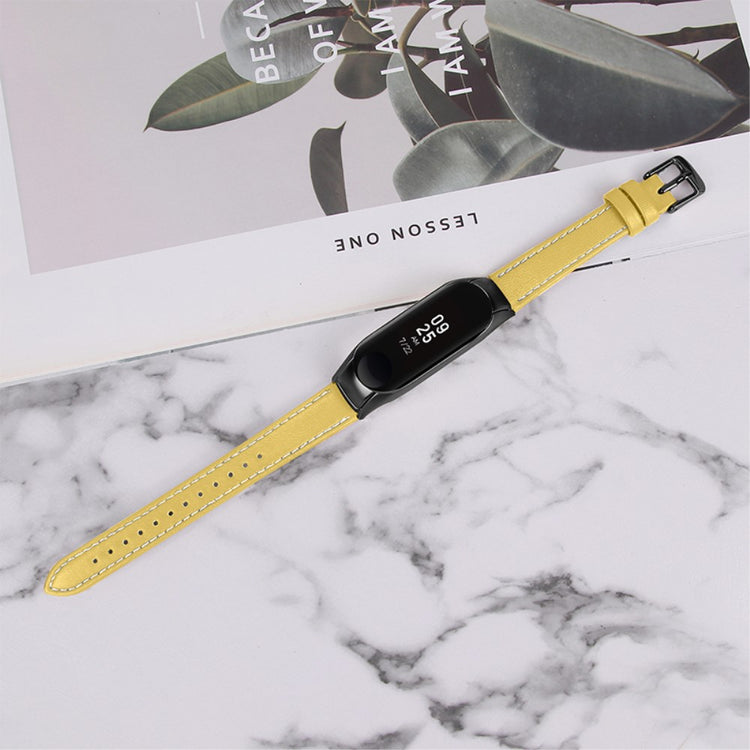Super fint Xiaomi Mi Band 7 Ægte læder Urrem - Gul#serie_5