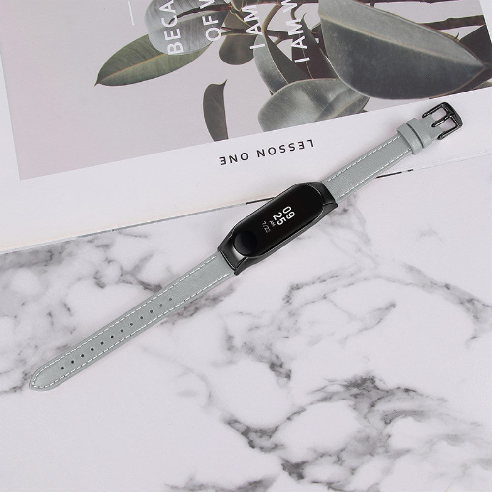 Super fint Xiaomi Mi Band 7 Ægte læder Urrem - Sølv#serie_6