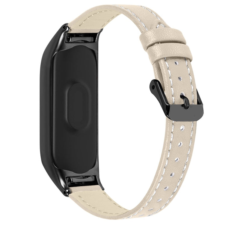 Super fint Xiaomi Mi Band 7 Ægte læder Urrem - Beige#serie_9