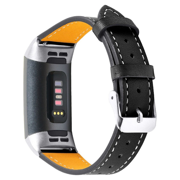 Tidsløst Fitbit Charge 4 / Fitbit Charge 3 Ægte læder Rem - Sort#serie_1