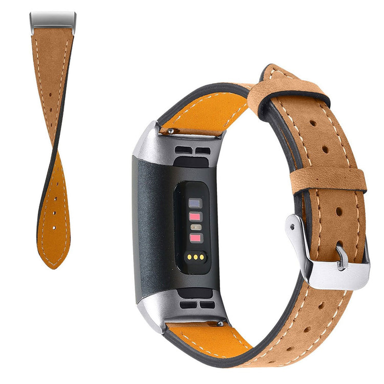 Tidsløst Fitbit Charge 4 / Fitbit Charge 3 Ægte læder Rem - Brun#serie_11