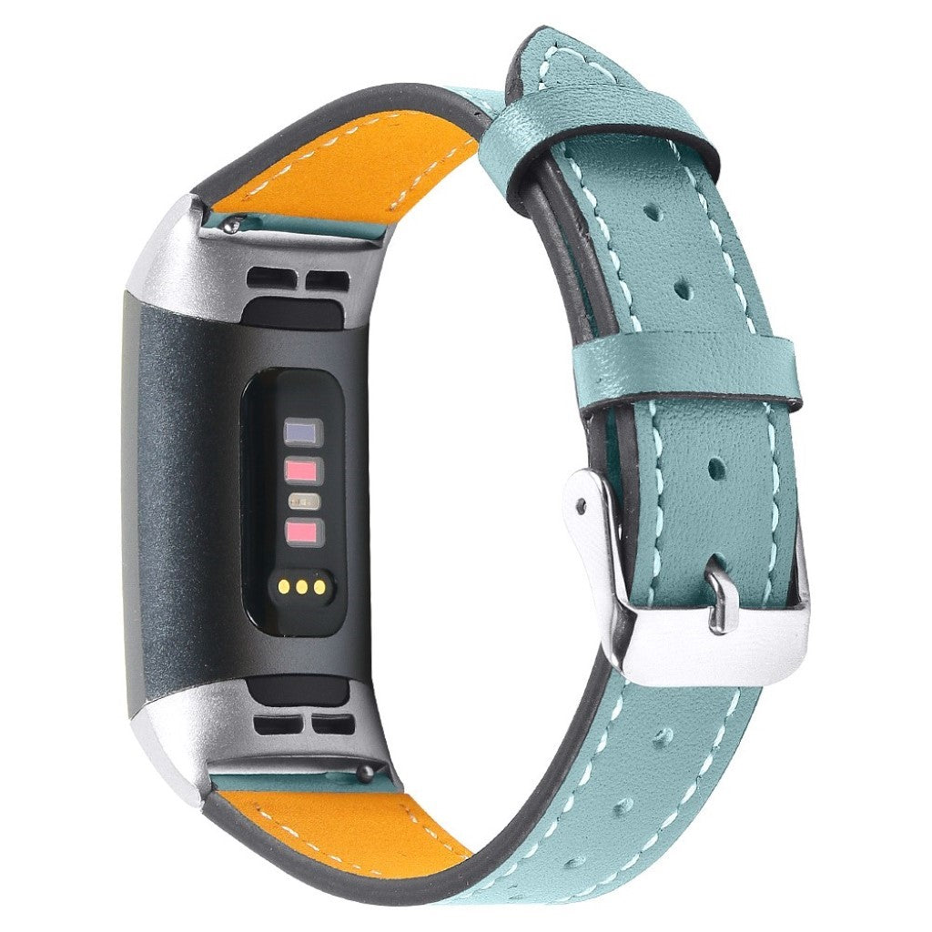 Tidsløst Fitbit Charge 4 / Fitbit Charge 3 Ægte læder Rem - Blå#serie_15